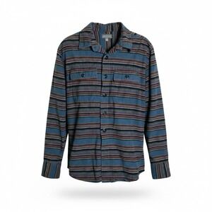 LL Bean Signature Mens Slim Fit Flannel Shirt Blue Multi Stripe Cotton  L